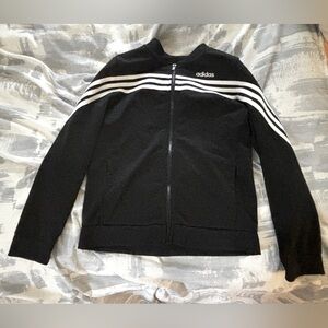 Kids Black zip up with White Adidas Stripes and Adidas Logo